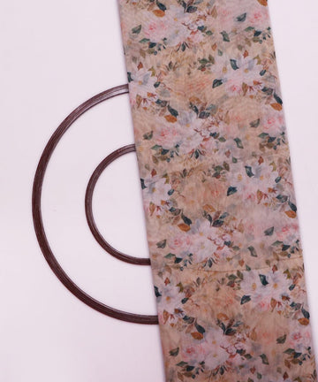 white and dark green floral chanderi digital print fabric
